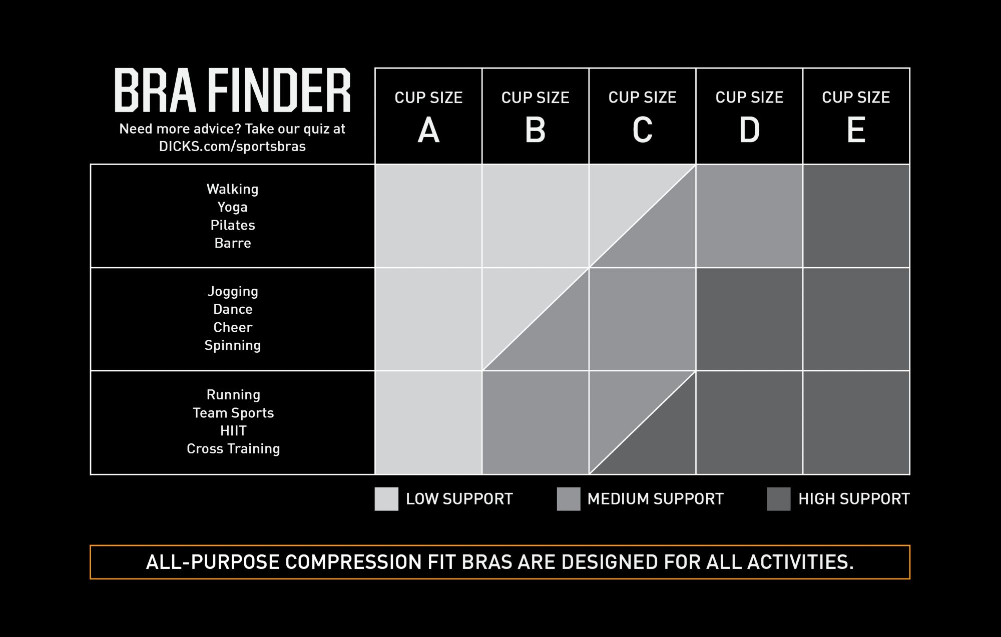 Nike size store chart bra